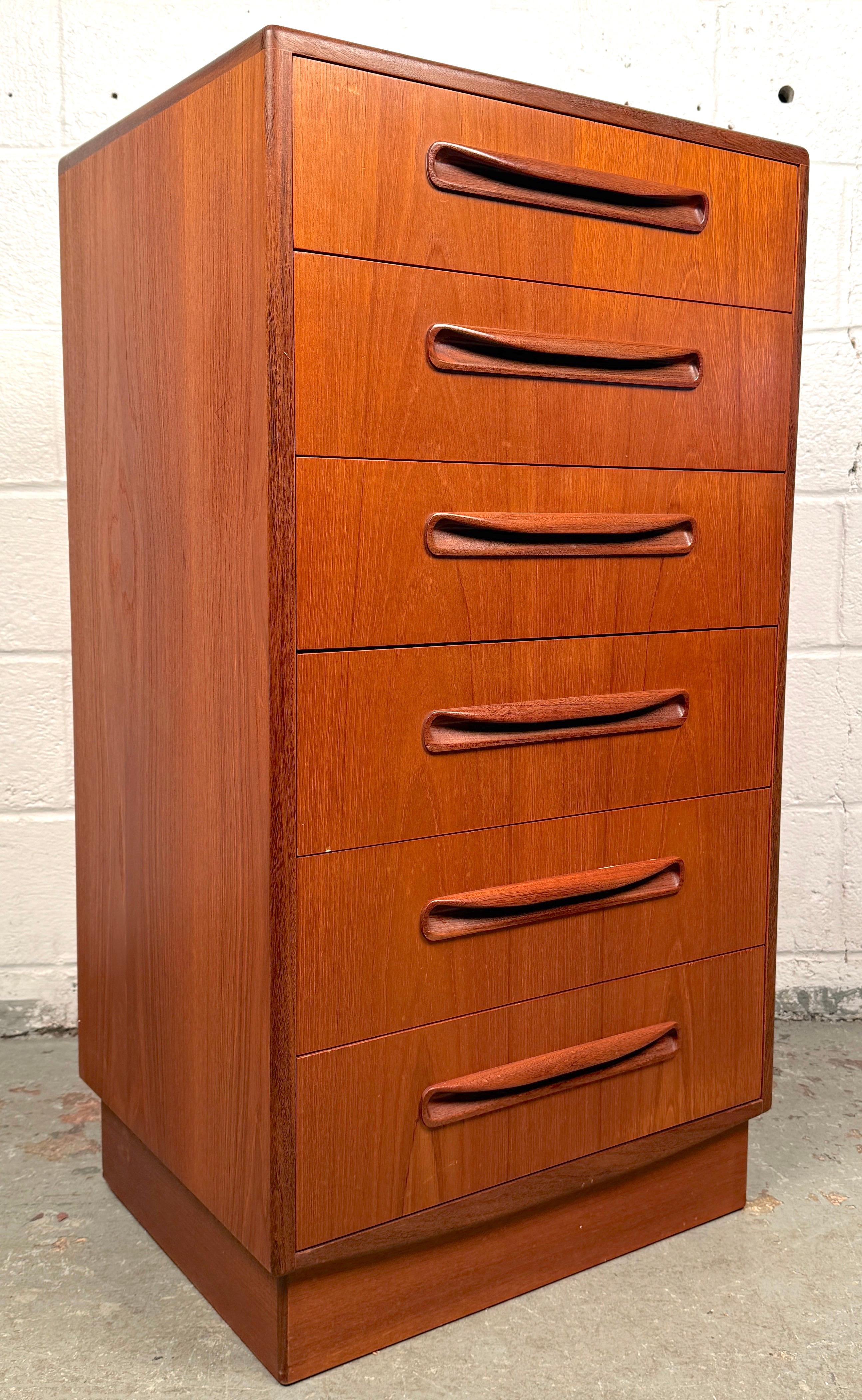Add timeless character and refined simplicity to your space with this Mid-Century Modern Teak Dresser by G Plan, a true icon of British furniture design from the 1960s. Known for their exceptional craftsmanship and sleek Scandinavian-inspired style,