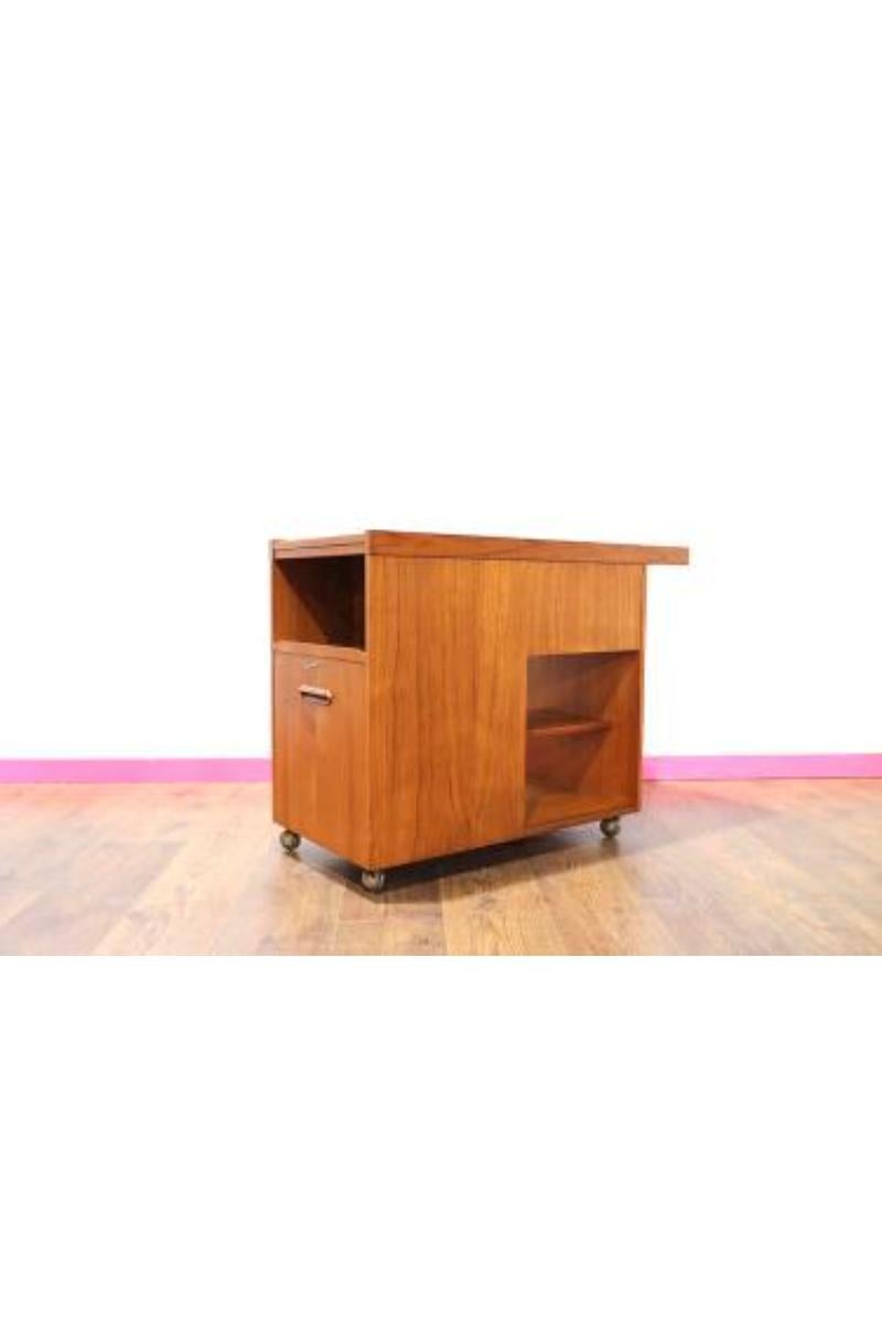 Wood Mid Century Modern Teak Drinks Trolley Bar Cart Danish Style Vintage Teak