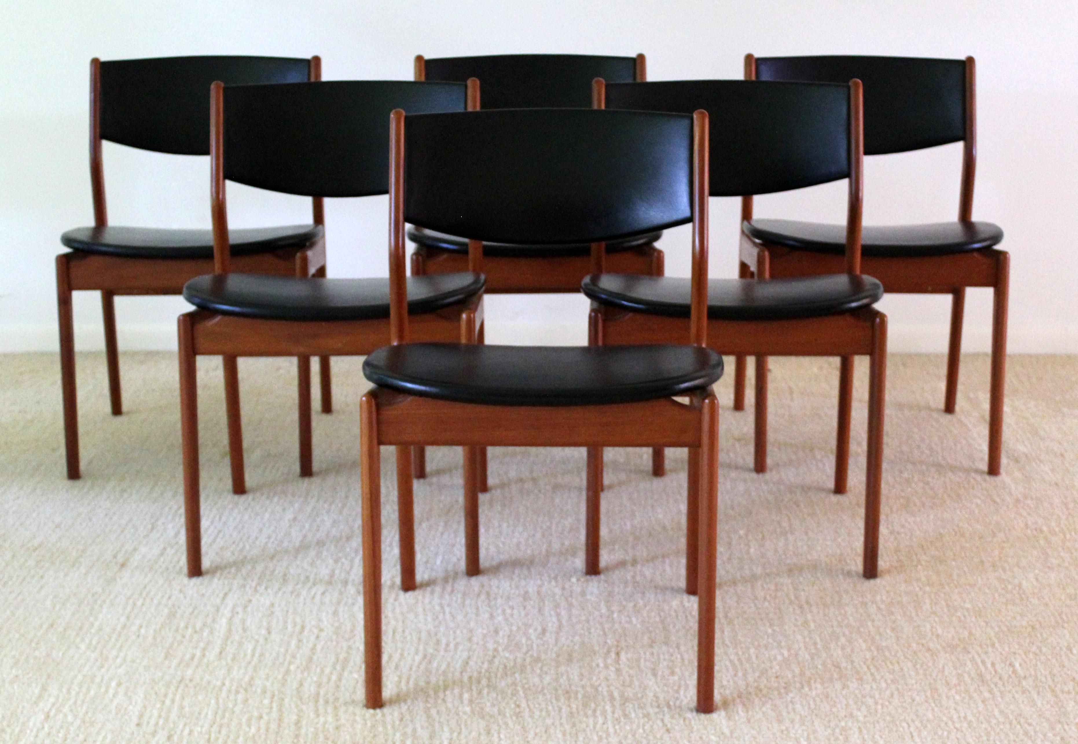 Mid-Century Modern Teak Expandable Dining Set Table, 2 Leaves, 6 Chairs Danish 1