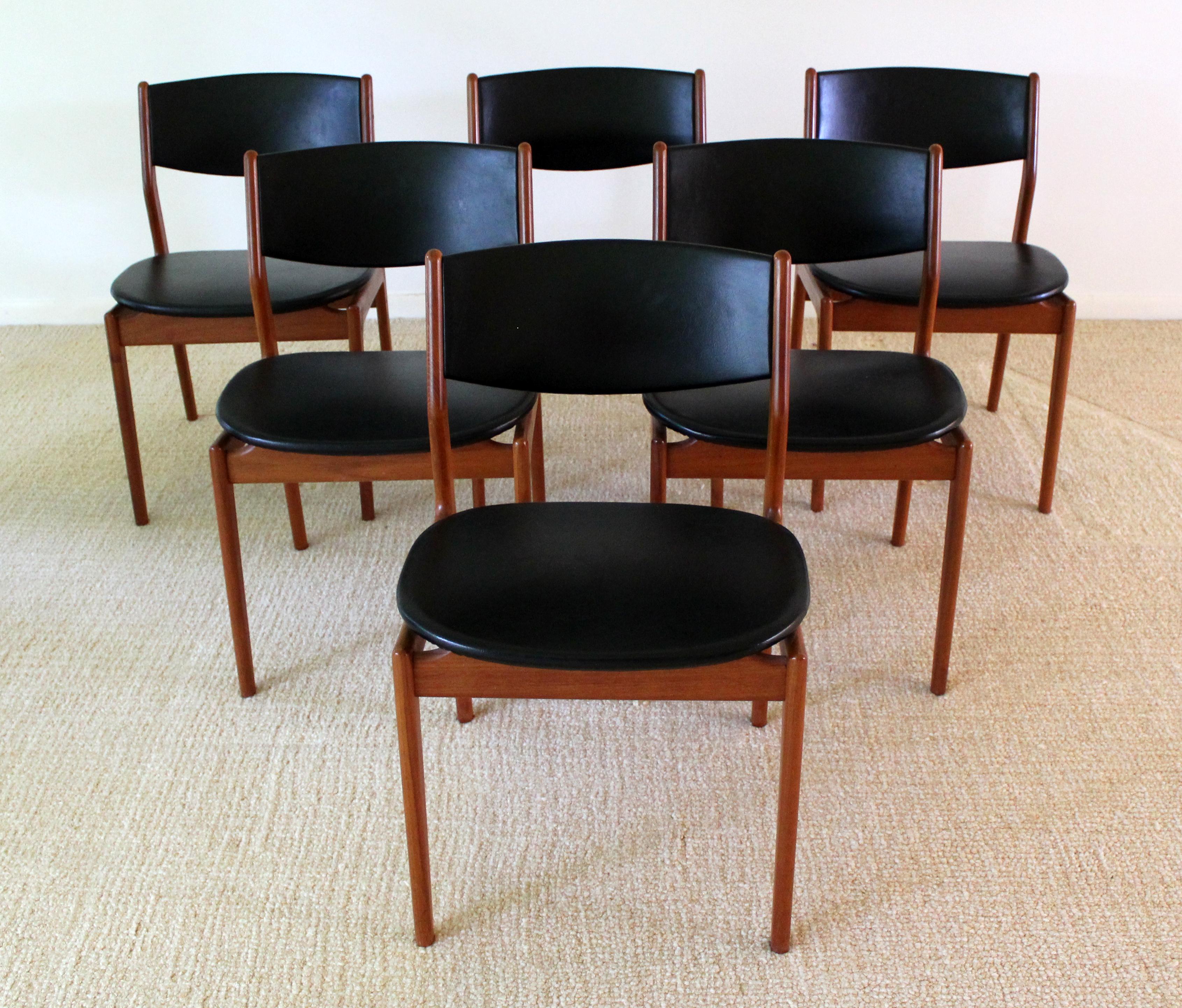Mid-Century Modern Teak Expandable Dining Set Table, 2 Leaves, 6 Chairs Danish 2