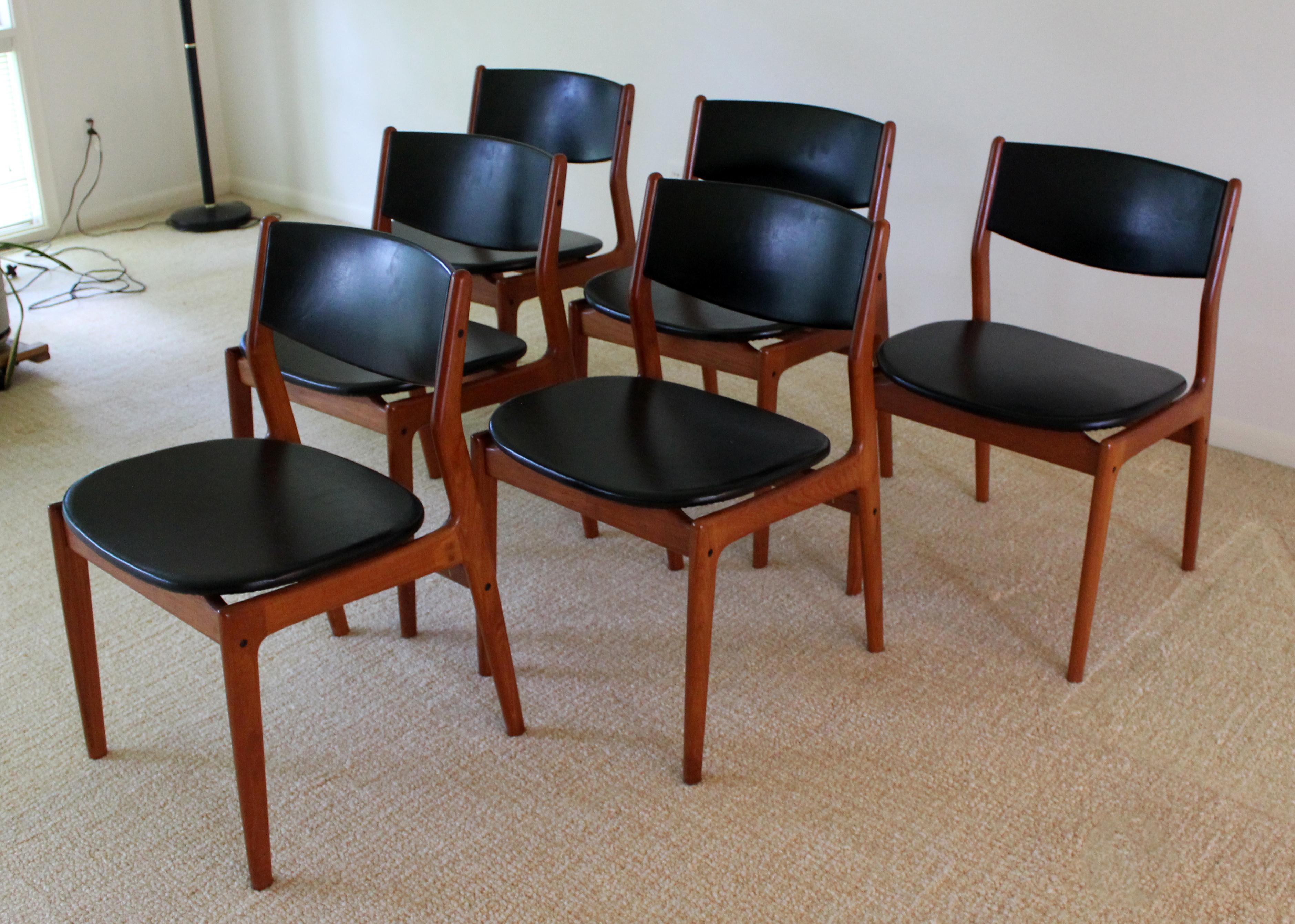 Mid-Century Modern Teak Expandable Dining Set Table, 2 Leaves, 6 Chairs Danish 3