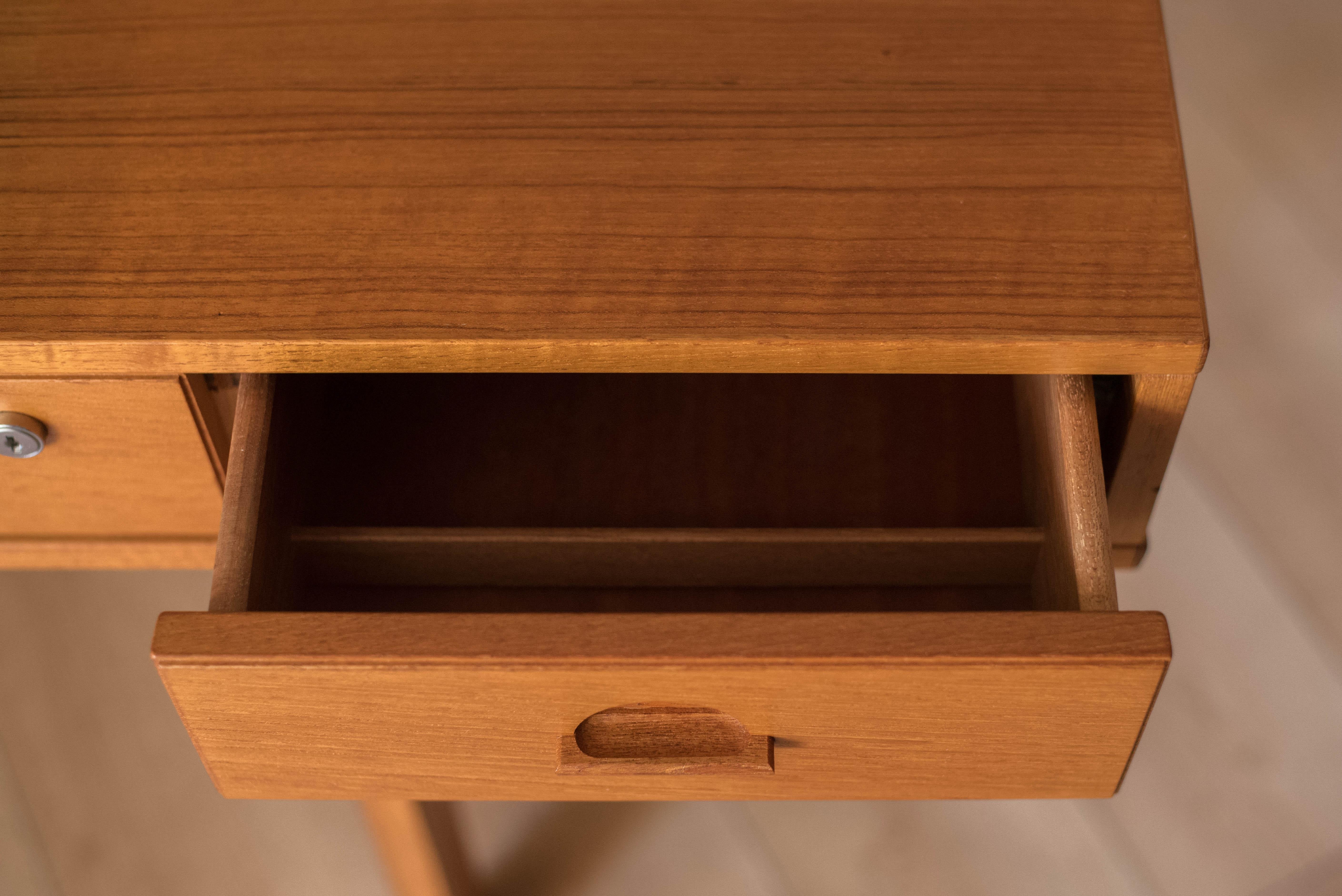 Brass Mid-Century Modern Teak Flip Top Partners Desk by Peter Løvig Nielsen