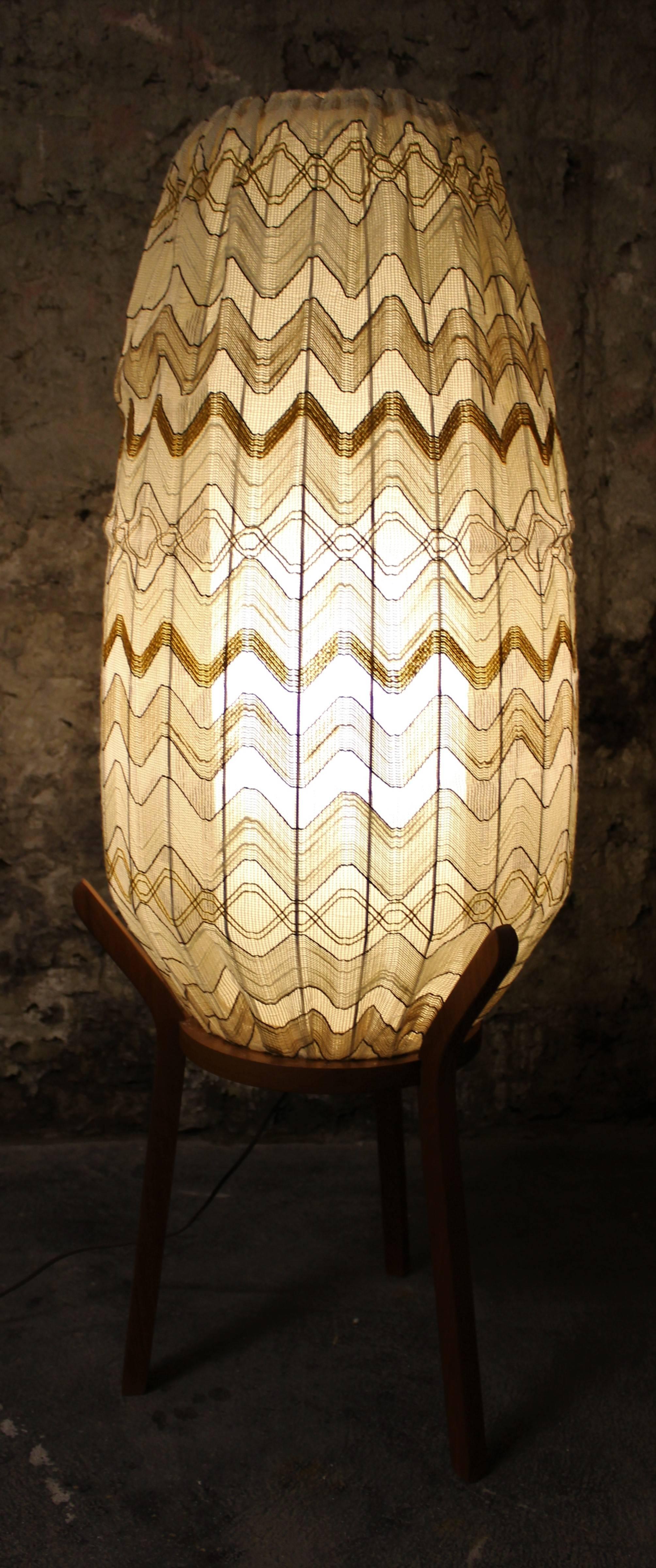 Mid-Century Modern Teak Floor Lamp with Fabric Shade In Good Condition In Hamilton, Ontario