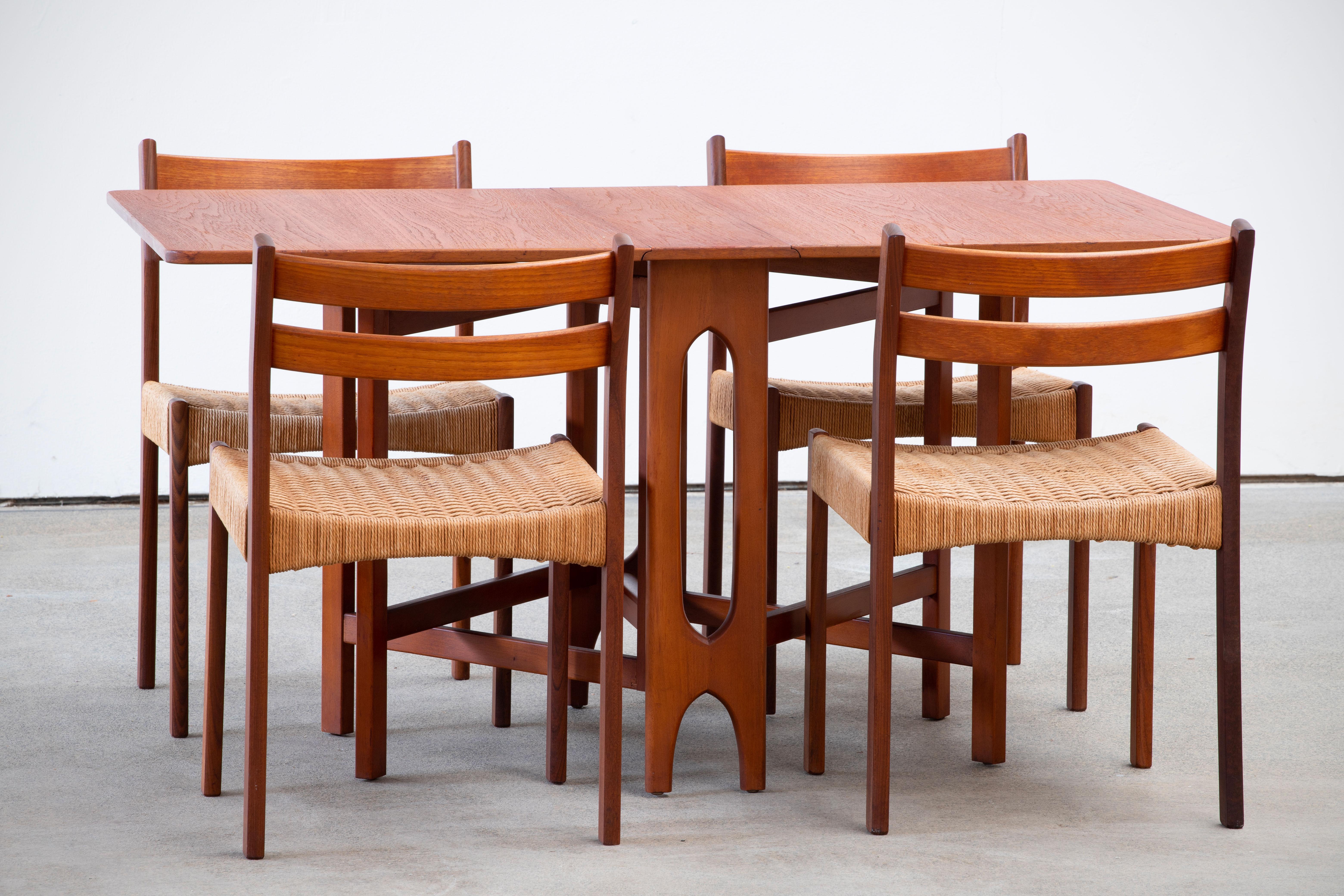 French Mid-Century Modern Teak Folding Table, Smart Desk, 1960s