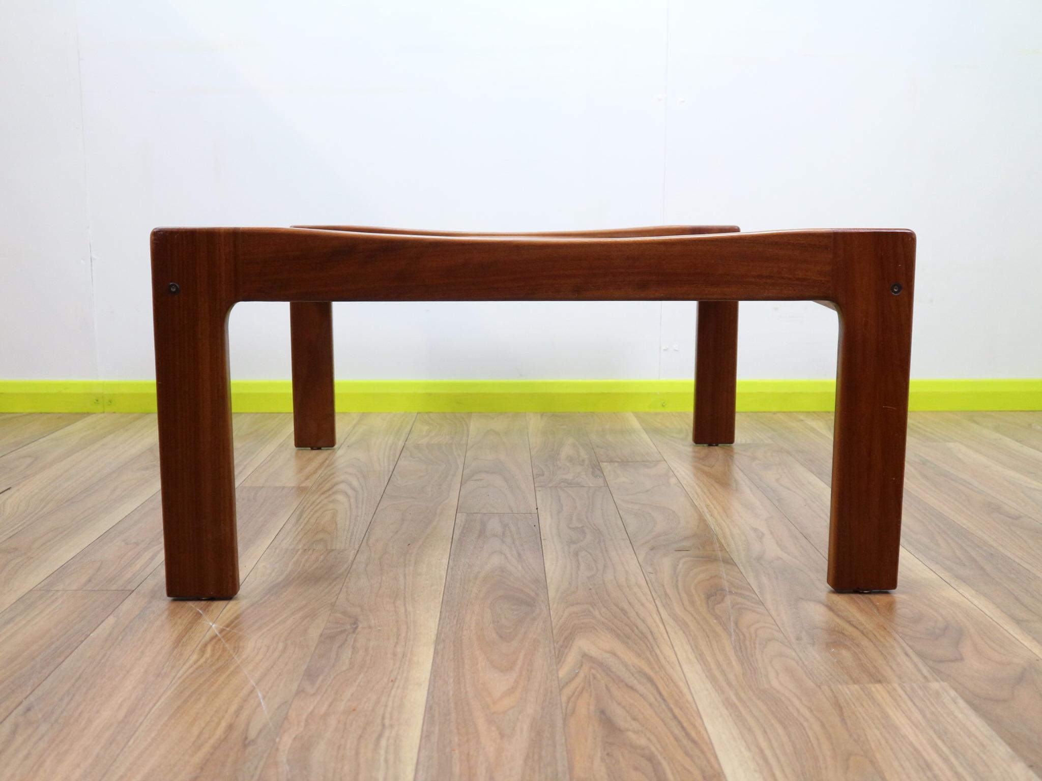 Mid-Century Modern Teak Framed Myer Glass Coffee Table Vintage In Good Condition In Los Angeles, CA