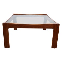 Mid-Century Modern Teak Framed Myer Glass Coffee Table Vintage
