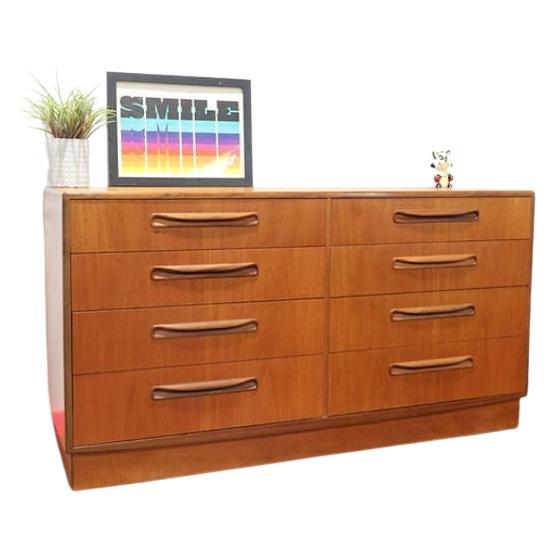 From the iconic Fresco range designed by Victor Bramwell Wilkins for G Plan during the 1970s, this eight-drawer teak dresser is quite a piece. All of the Fresco range is veneered in high-quality teak and this one looks great. It offers plenty of