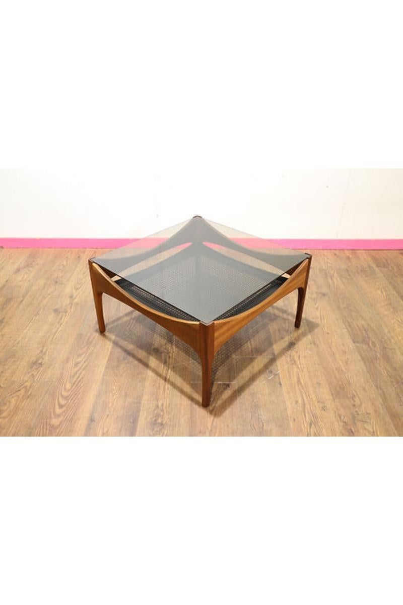 Mid Century Modern Teak Glas Couchtisch Dänischer Stil (20. Jahrhundert)