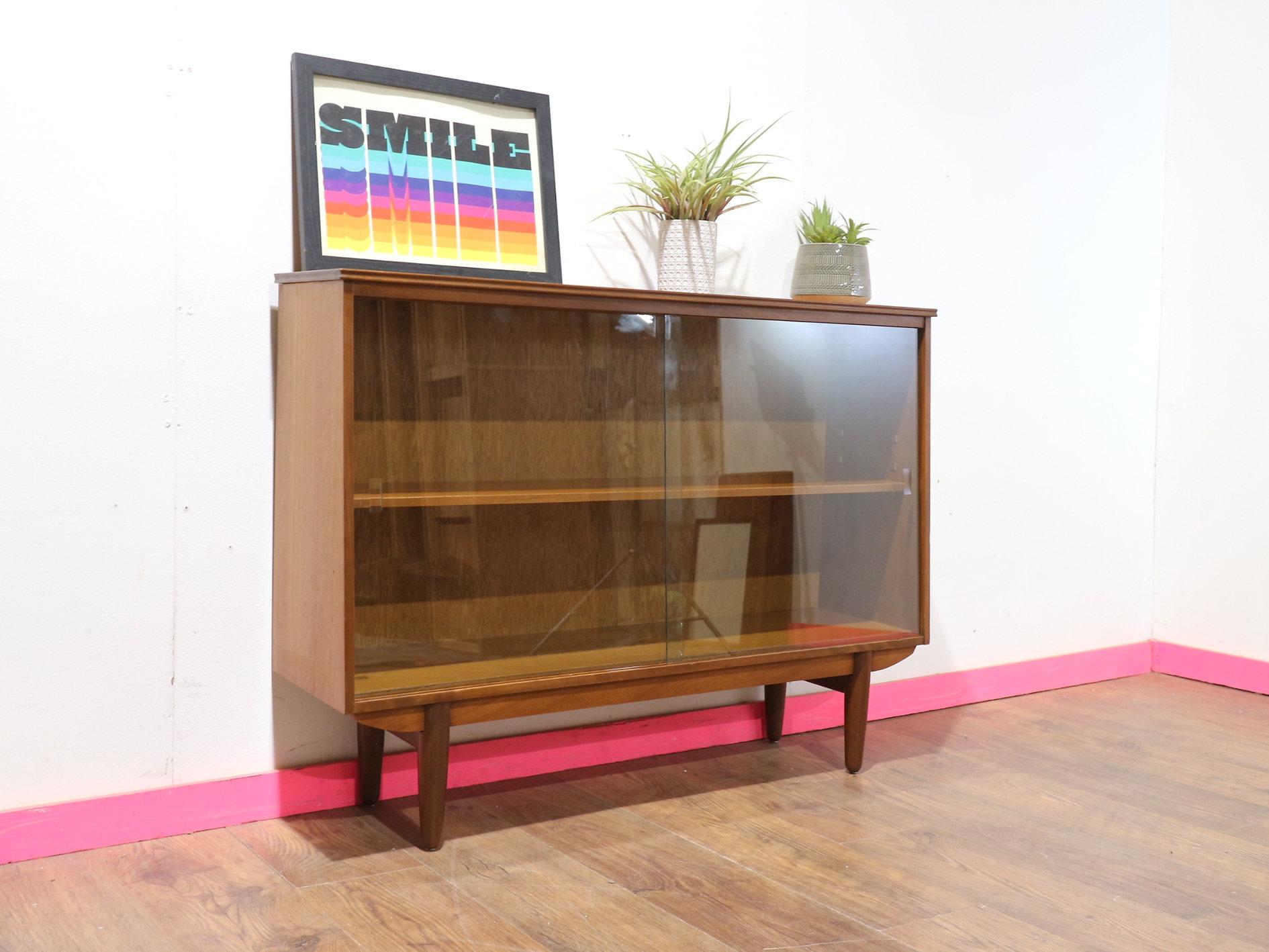 Mid Century Modern Teak Glass Display China Cabinet Danish Style 4