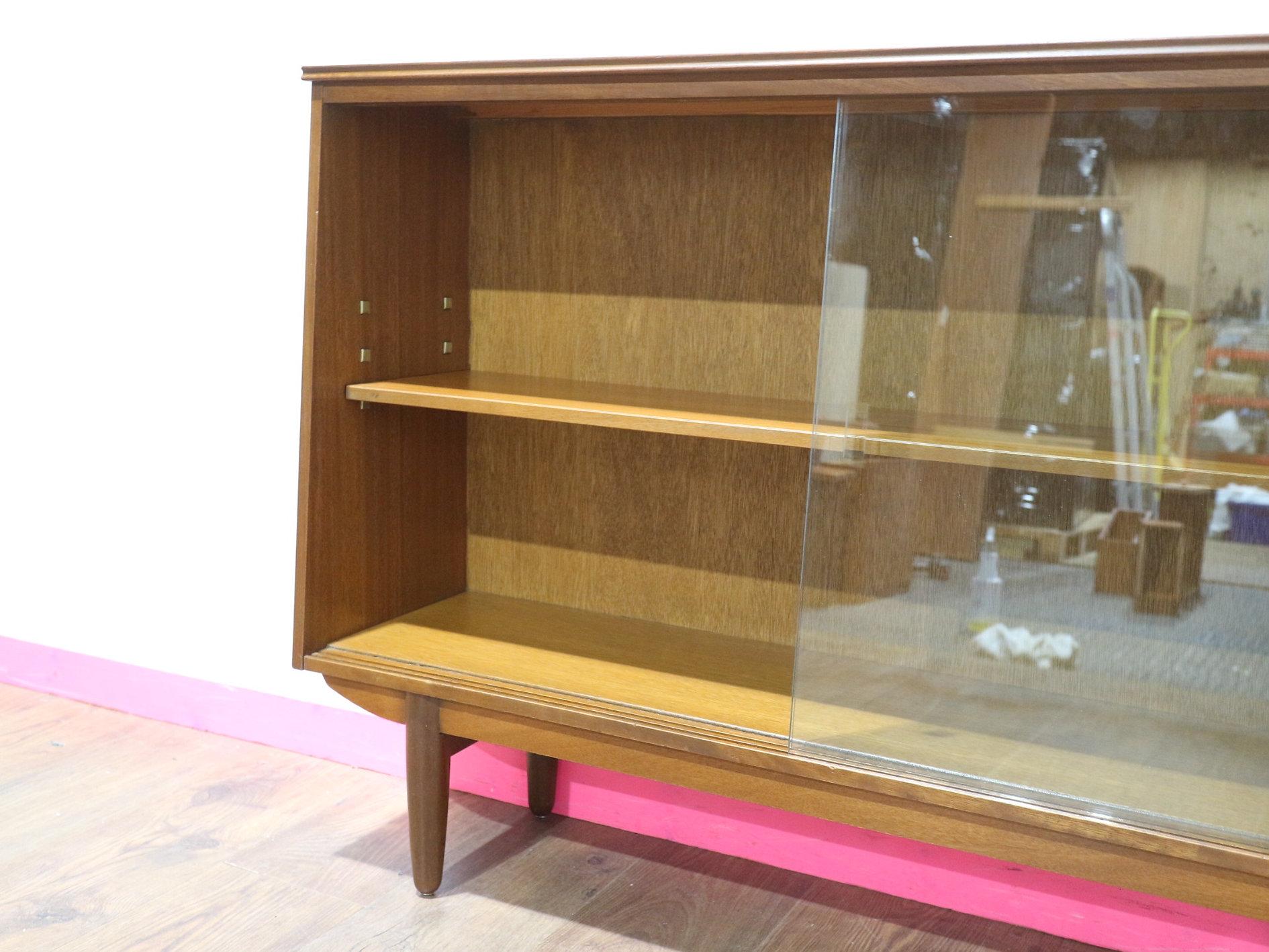 Mid Century Modern Teak Glass Display China Cabinet Danish Style In Good Condition In Los Angeles, CA