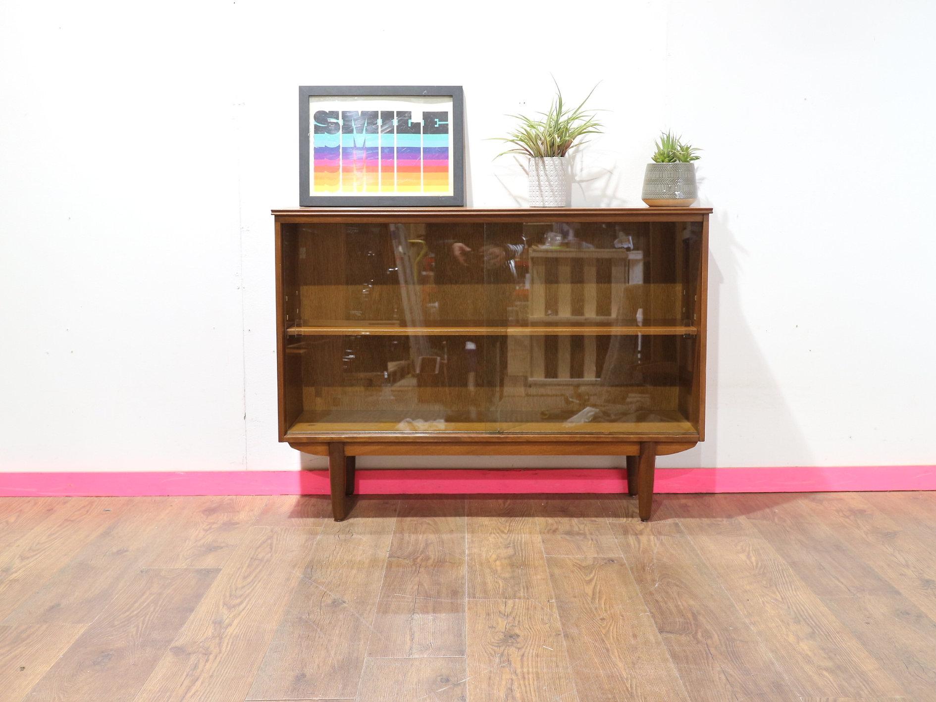 Mid Century Modern Teak Glass Display China Cabinet Danish Style 2