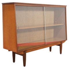 Mid Century Modern Teak Glass Display China Cabinet Danish Style