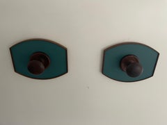 Mid Century Modern Teak Green Design Pair of Clothes Hooks, 1960s, Italy