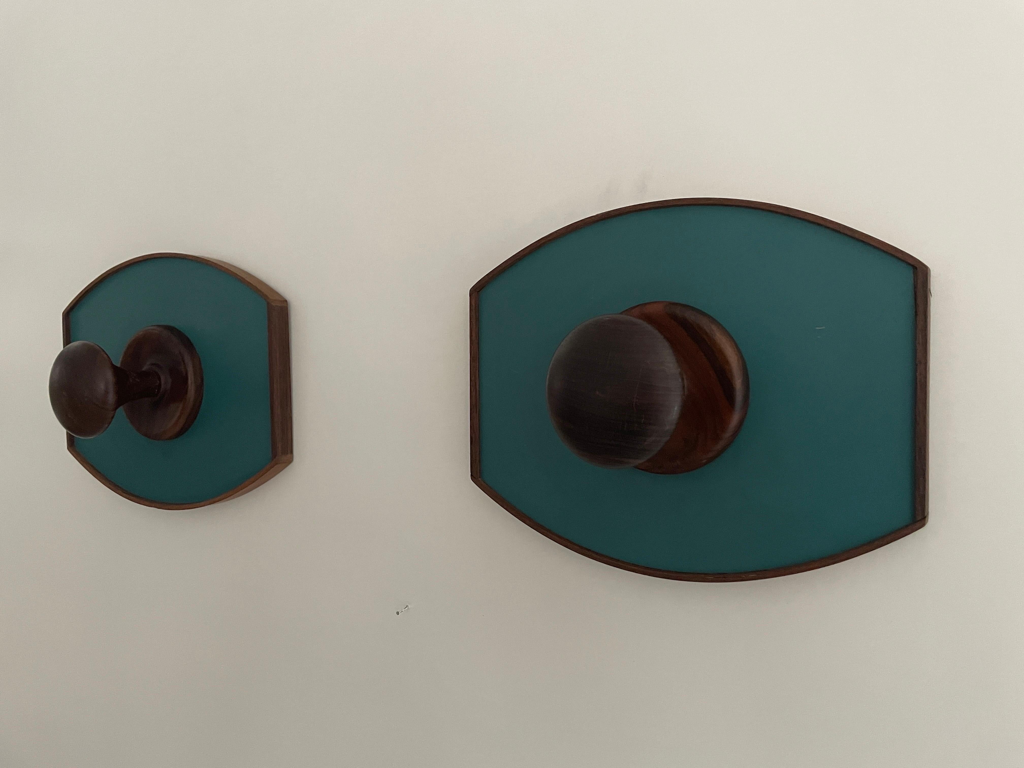 Mid-Century Modern Mid Century Modern Teak Green Design Pair of Clothes Hooks, 1960s, Italy For Sale