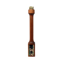 Mid-Century Modern Teak & Green Enameled Metal Table Lighter