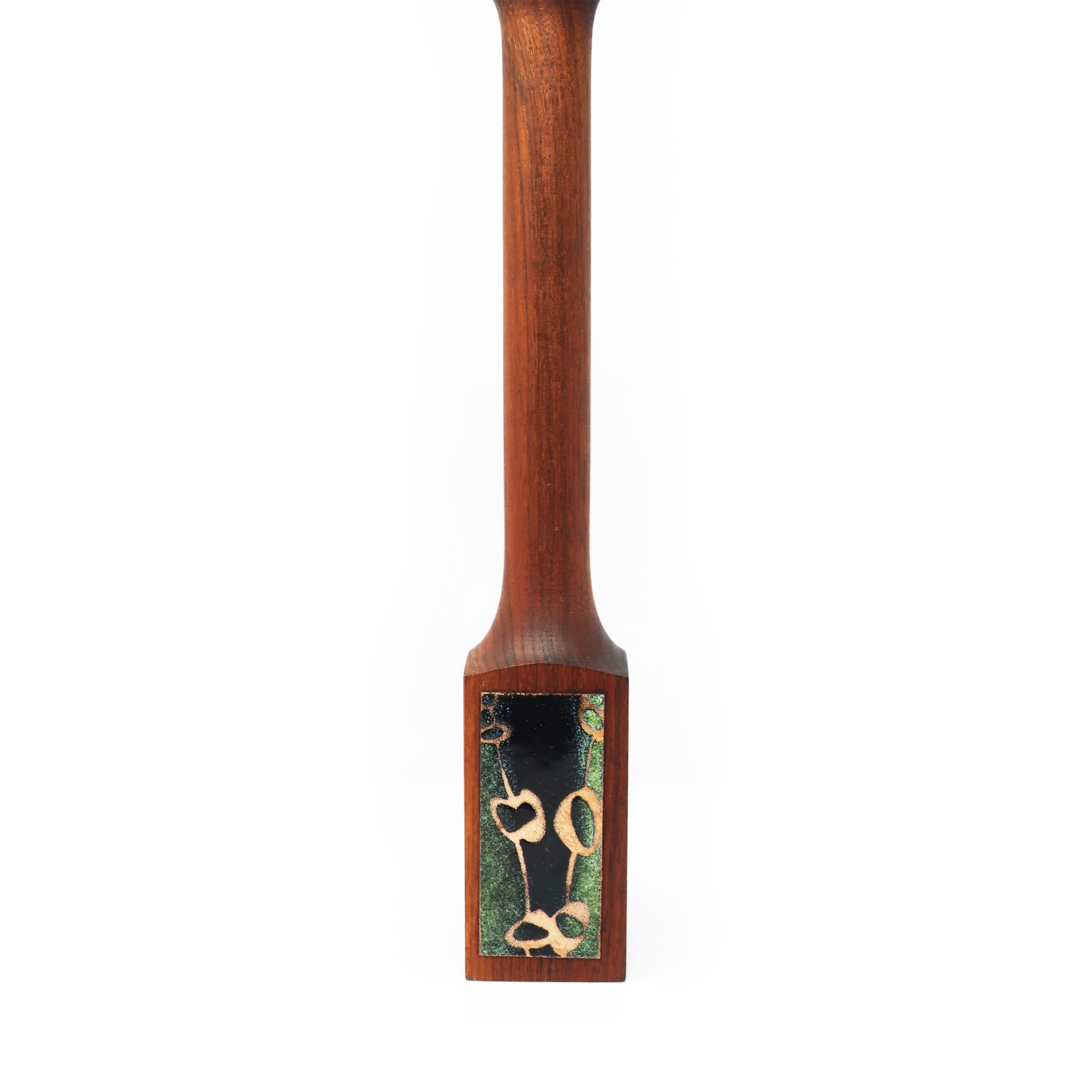 Mid-Century Modern Teak & Green Enameled Metal Table Lighter For Sale 1