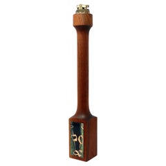 Mid-Century Modern Teak & Grün emailliertes Metall Tischfeuerzeug