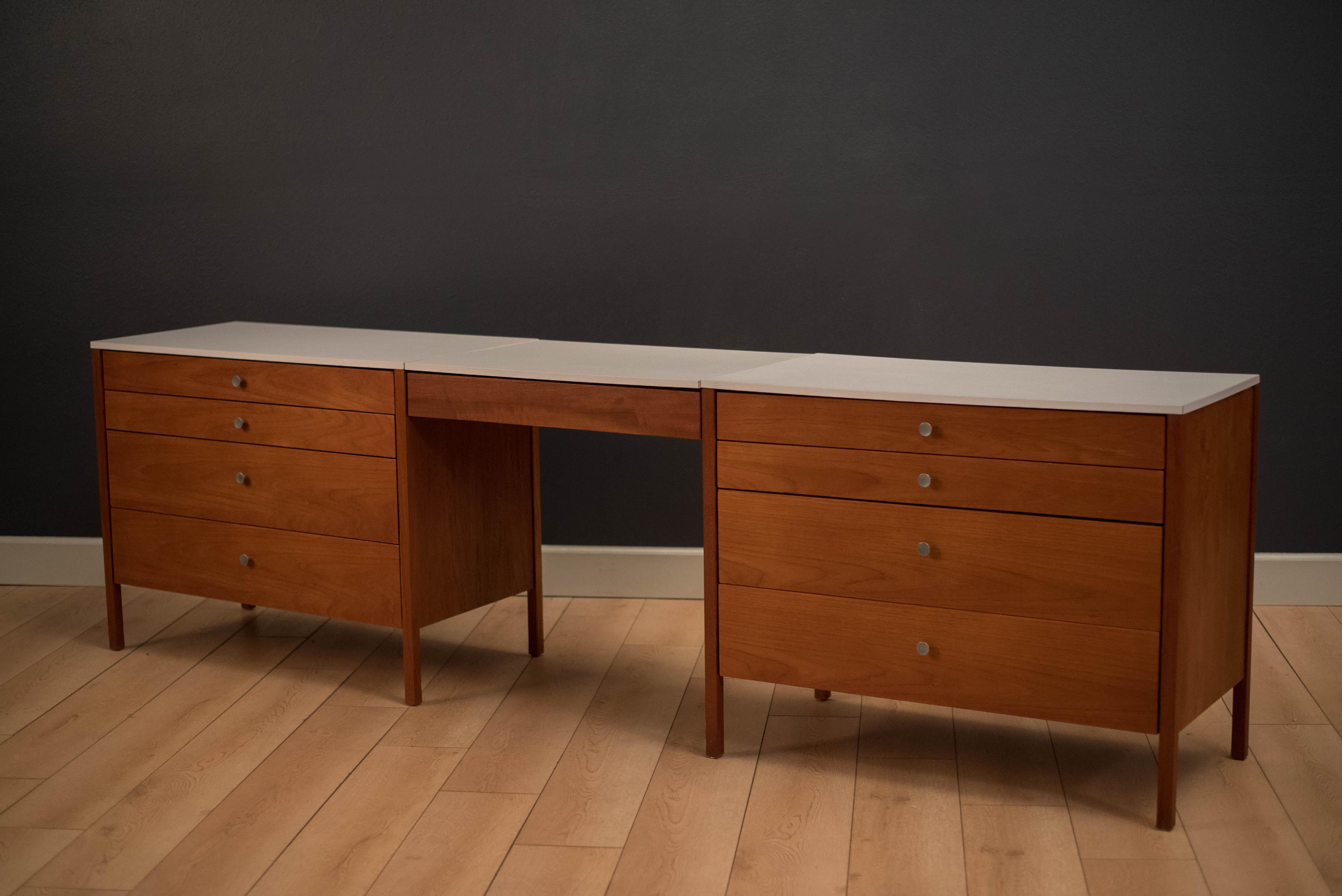 Laminate Mid-Century Modern Teak Knoll Dresser Chests and Vanity