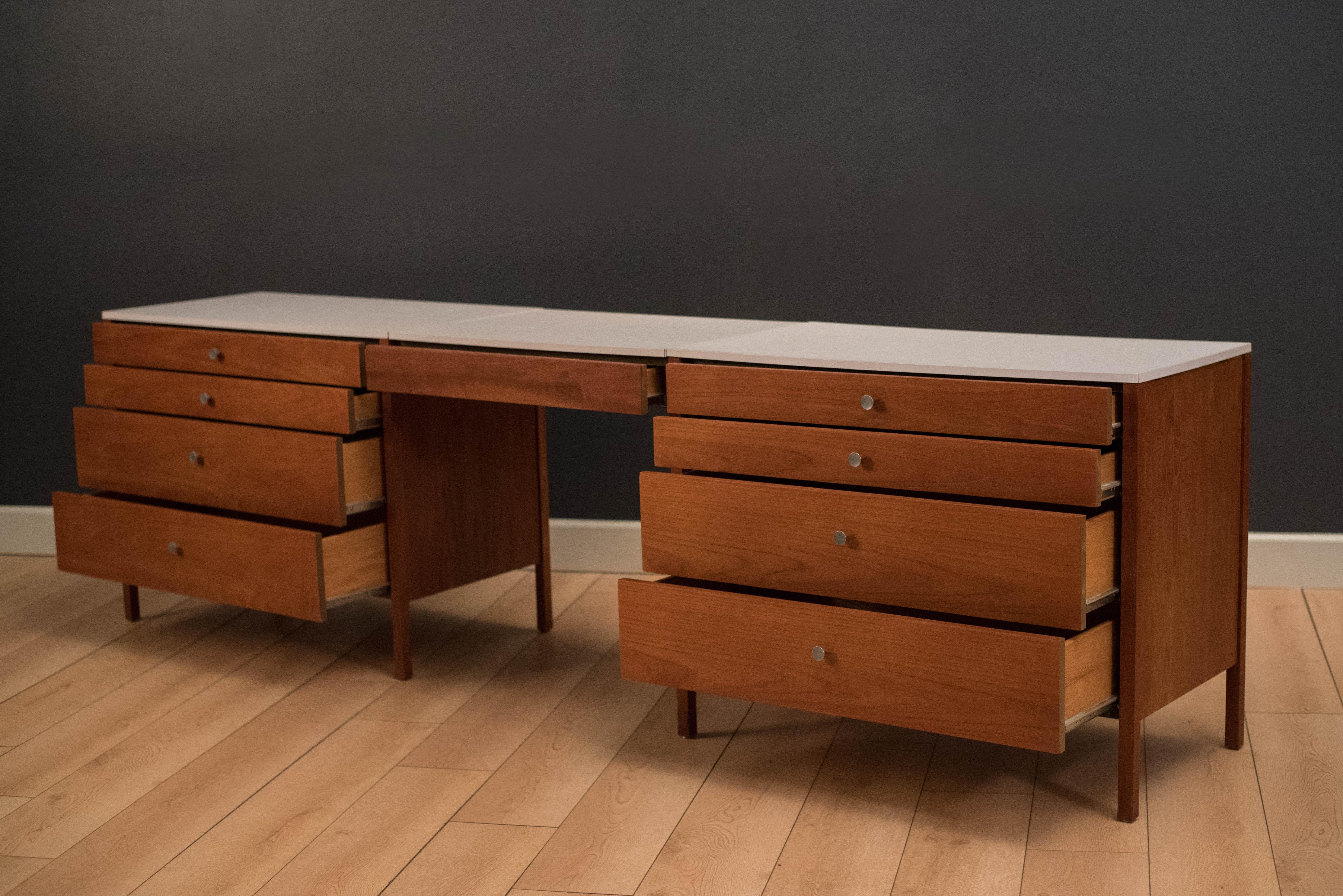 Mid-Century Modern Teak Knoll Dresser Chests and Vanity 2