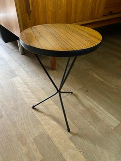 Mid-Century Modern Teak Laminated Tripod Side Table