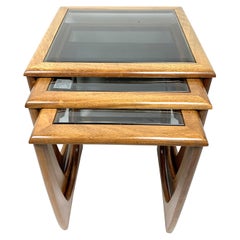 Mid-Century Modern Teak Nesting Tables with Chiseled Glass Top, Scandinavia