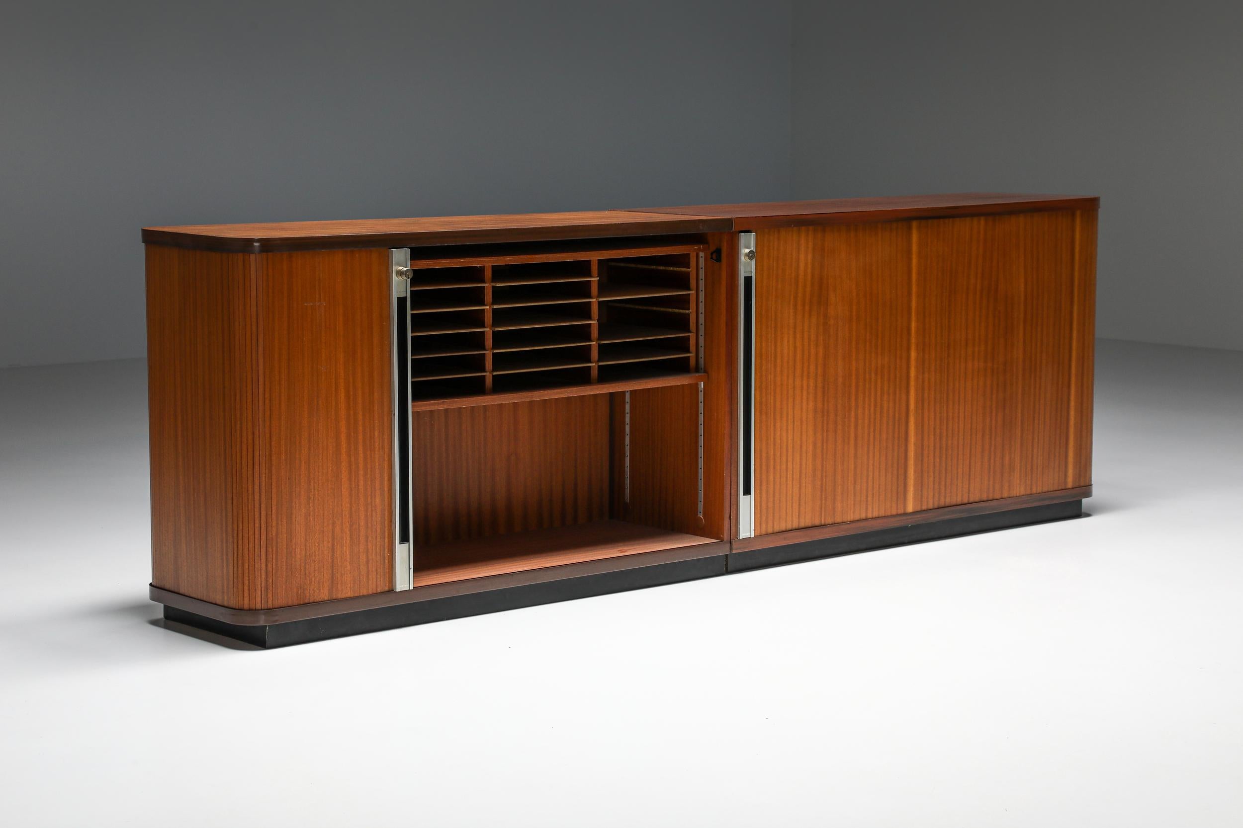 Mid-Century Modern Teak Office Cabinets with Tambour Doors, Knoll, 1980's In Excellent Condition In Antwerp, BE