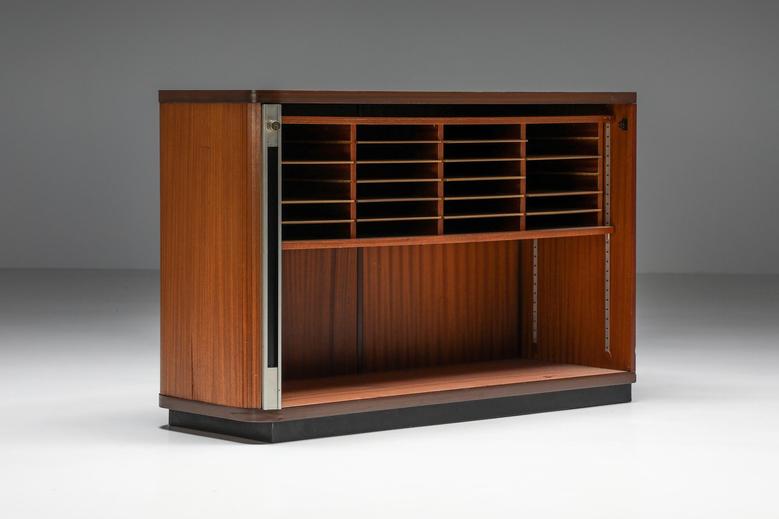 Wood Mid-Century Modern Teak Office Cabinets with Tambour Doors, Knoll, 1980's