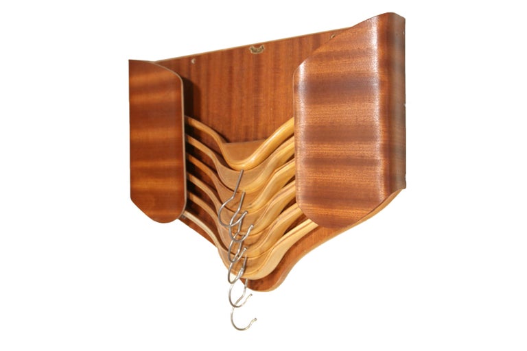 MidCentury Modern Teak Plywood Coat Hanger Valet Storage, 1950's
