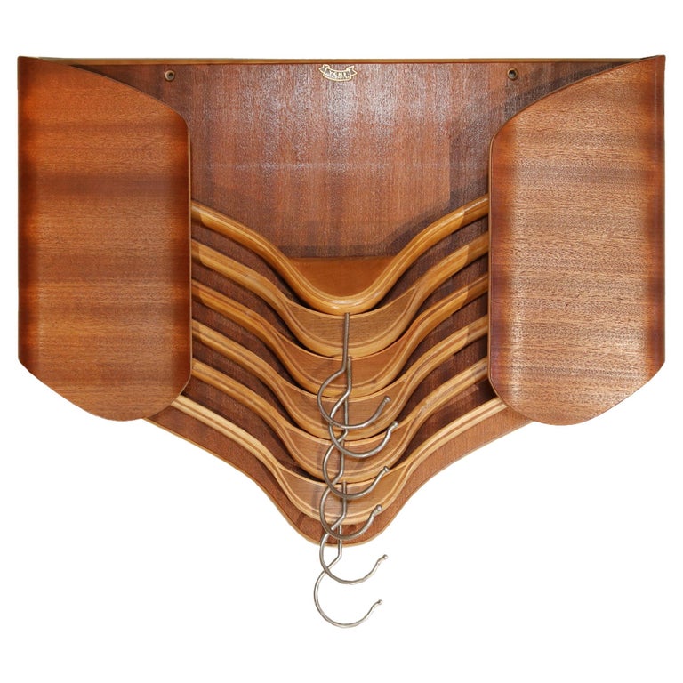 MidCentury Modern Teak Plywood Coat Hanger Valet Storage, 1950's