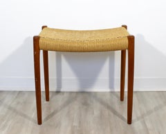 Teck moderne du milieu du siècle & Rotin Cord Stool Bench Seat Niels Moller Danish 1960s