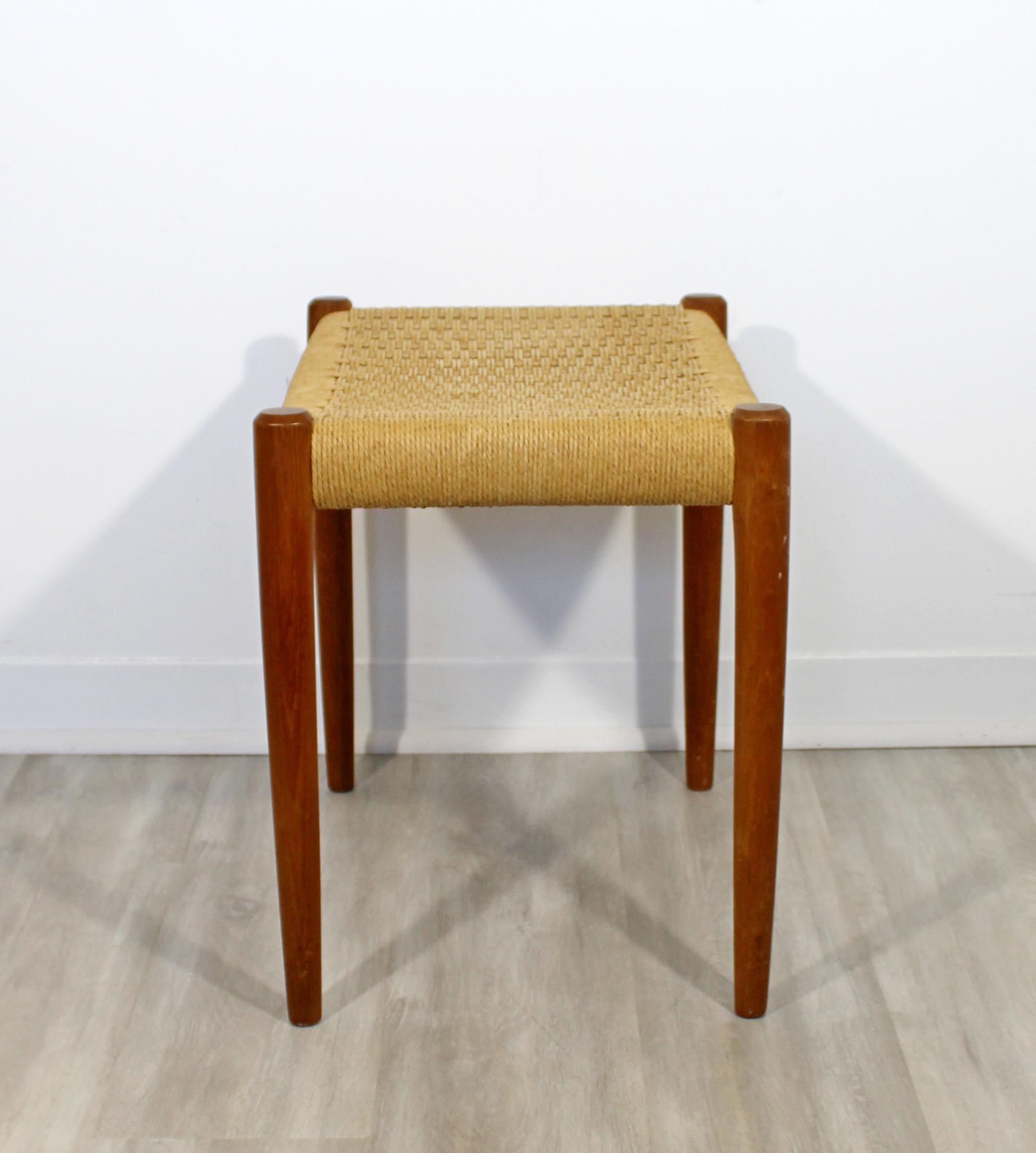 Mid-Century Modern Teak & Rattan Cord Stool Bench Seat Niels Moller Danish 1960s 1