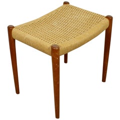 Mid-Century Modern Teak & Rattan Cord Stool Bench Seat Niels Moller Danish 1960s