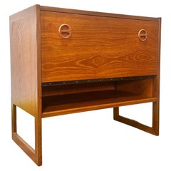 Retro Mid-Century Modern Teak Record Cabinet Side Table