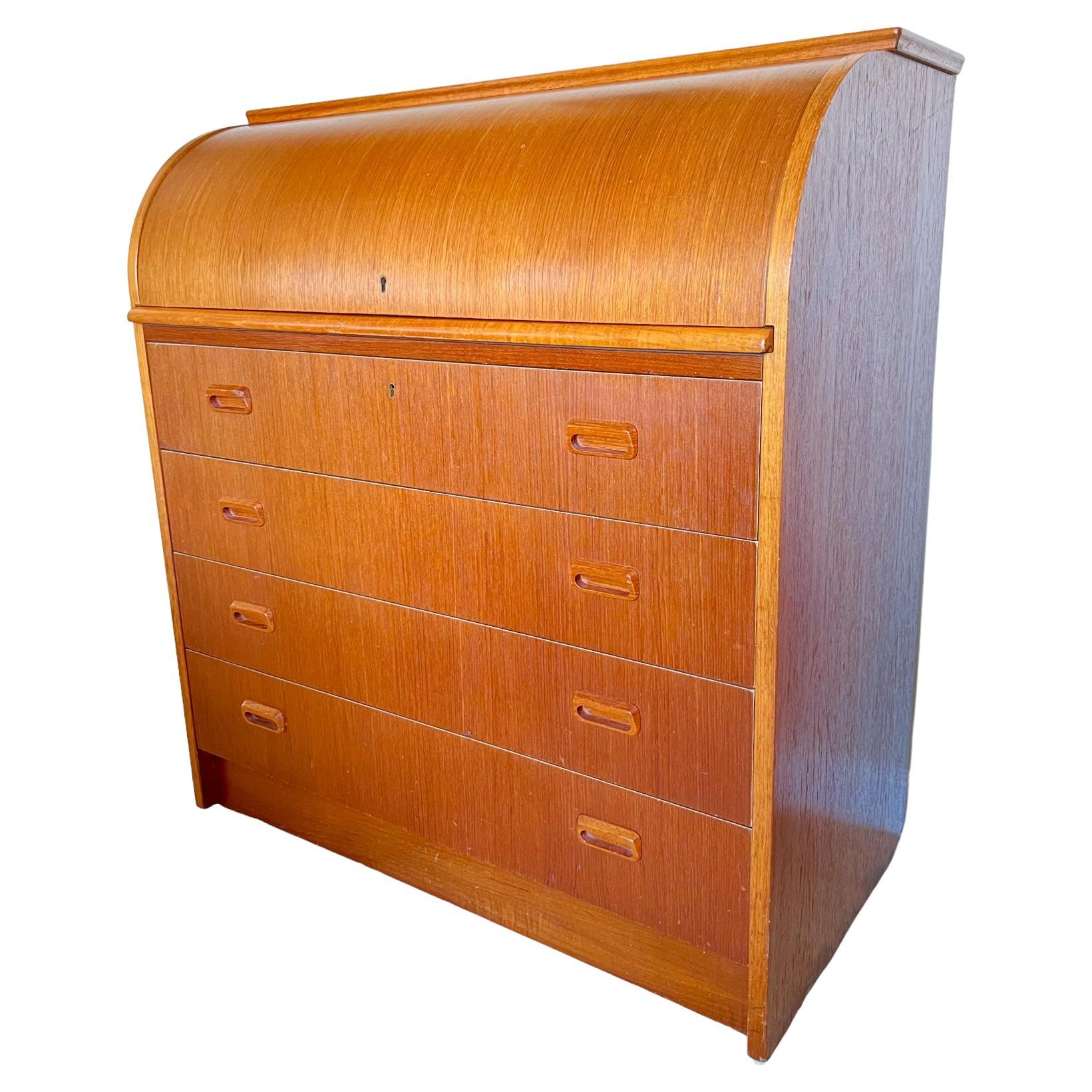 Mid-Century Modern Rolltop-Schreibtisch/Büro aus Teakholz, 1960er Jahre im Angebot