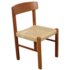 Vintage Mid-Century Danish Modern Teak Rope Woven Seat Side or Desk Chair