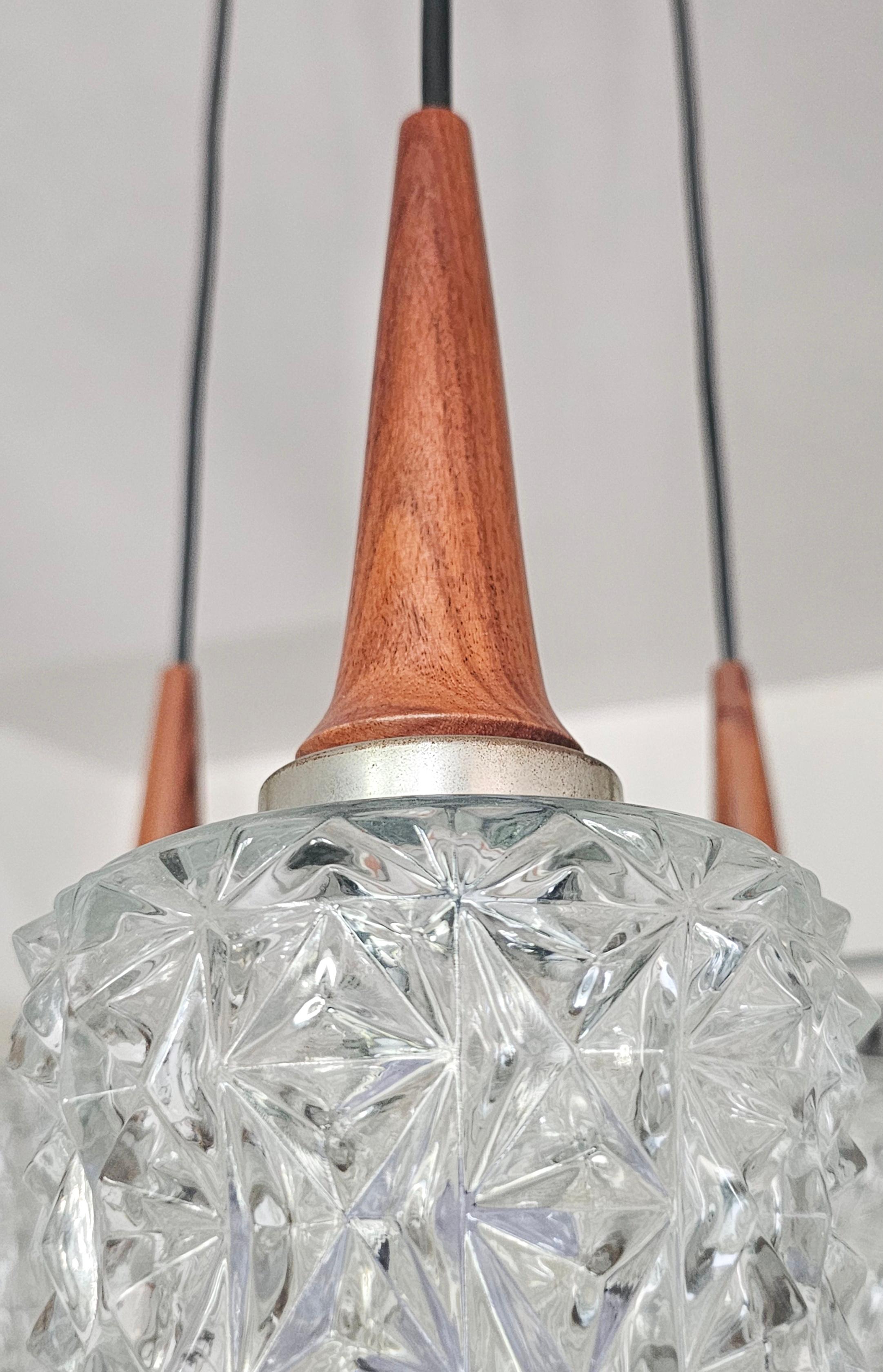 Mid-Century Modern Mid Century Modern Teak, Rosewood and Crystal Spider or Cascade Chandelier For Sale