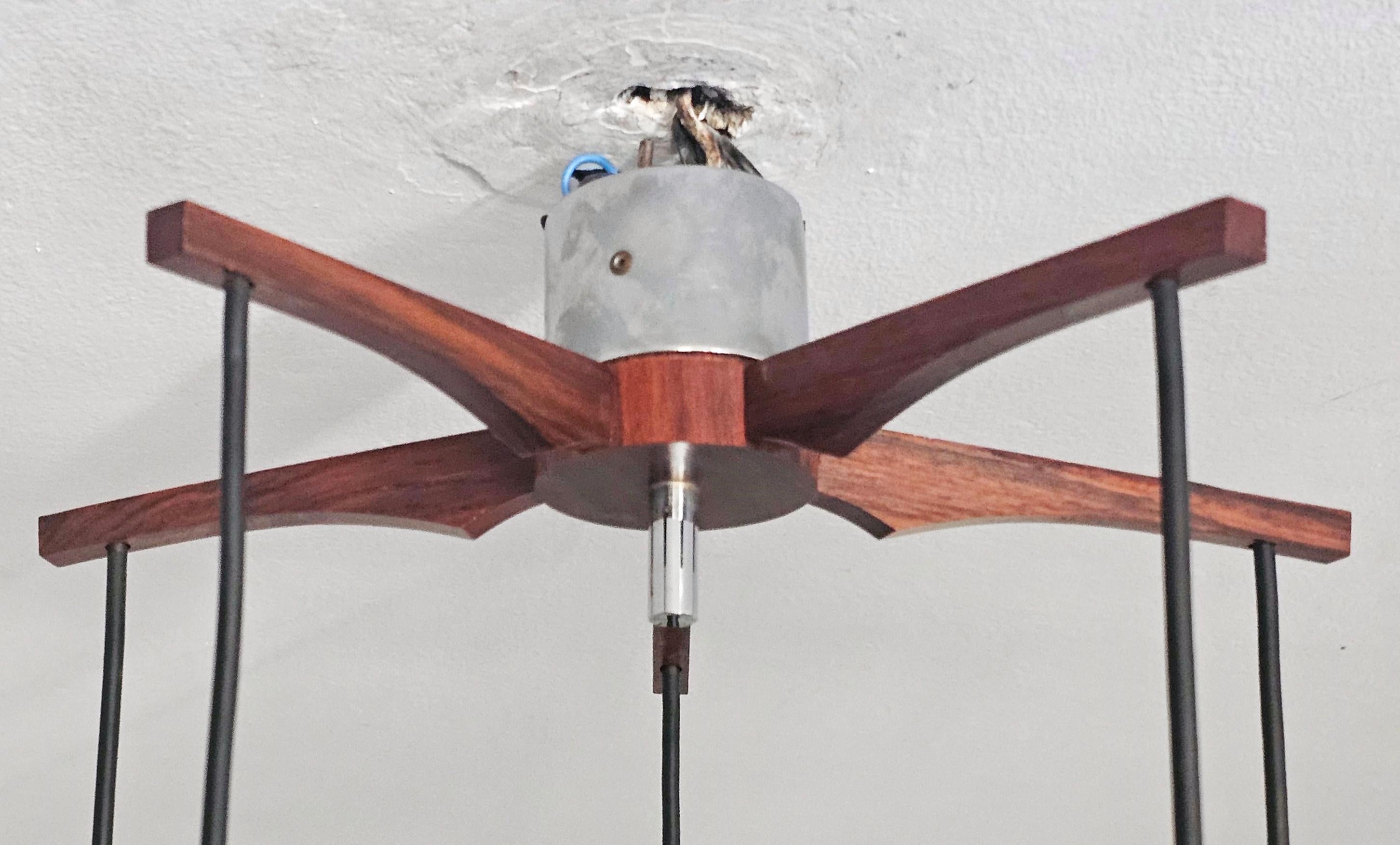 German Mid Century Modern Teak, Rosewood and Crystal Spider or Cascade Chandelier For Sale