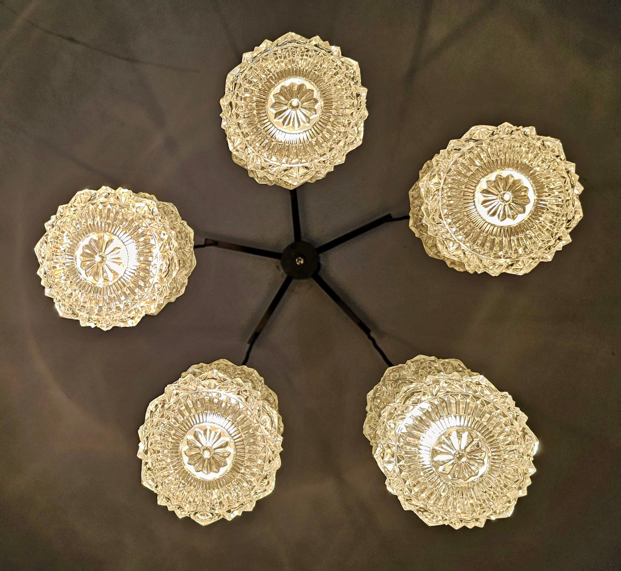 Mid Century Modern Teak, Rosewood and Crystal Spider or Cascade Chandelier For Sale 1