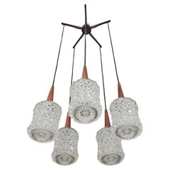 Mid Century Modern Teak, Rosewood and Crystal Spider or Cascade Chandelier
