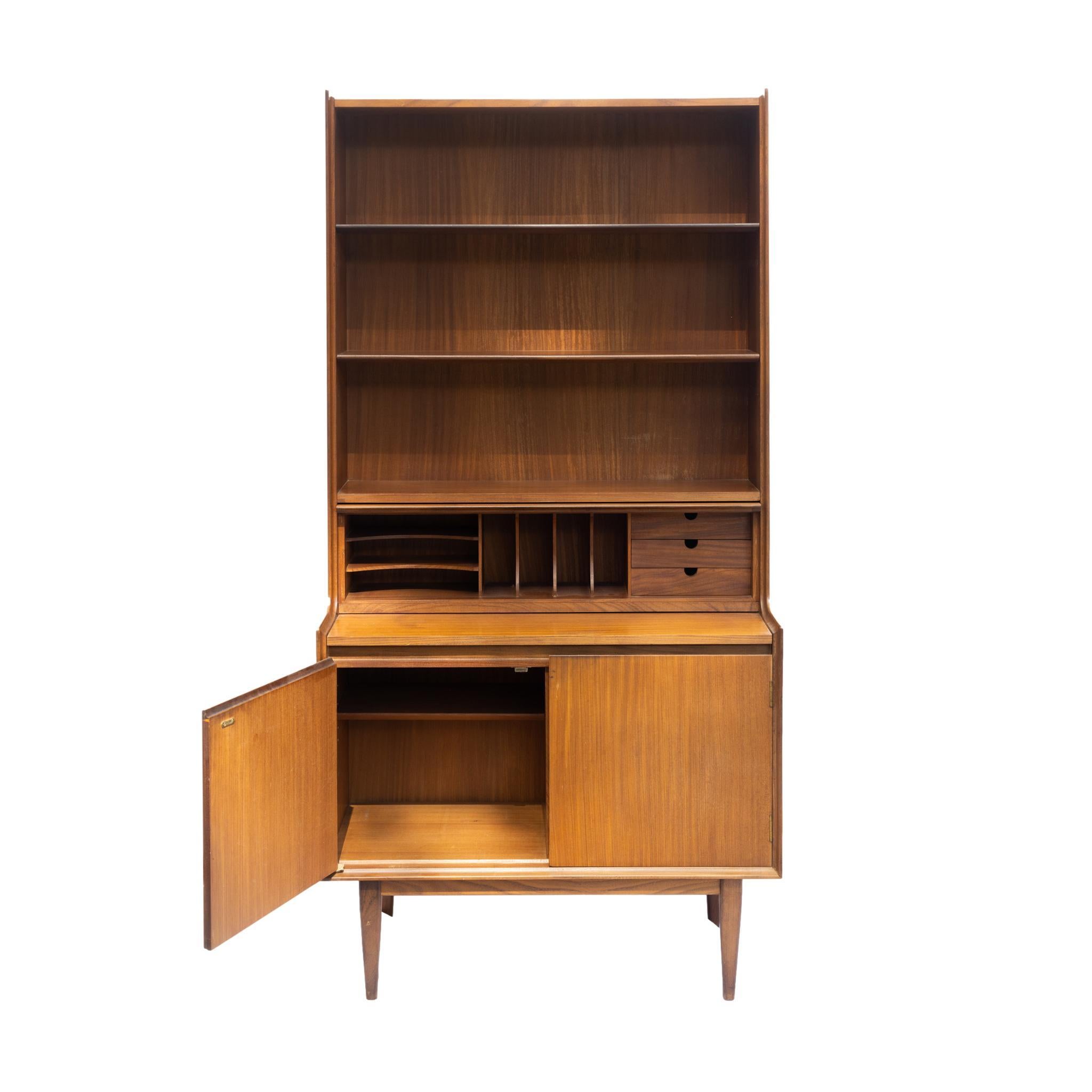 Machine-Made Mid-Century Modern Teak Secretary Bookcase, Danish, ca. 1960