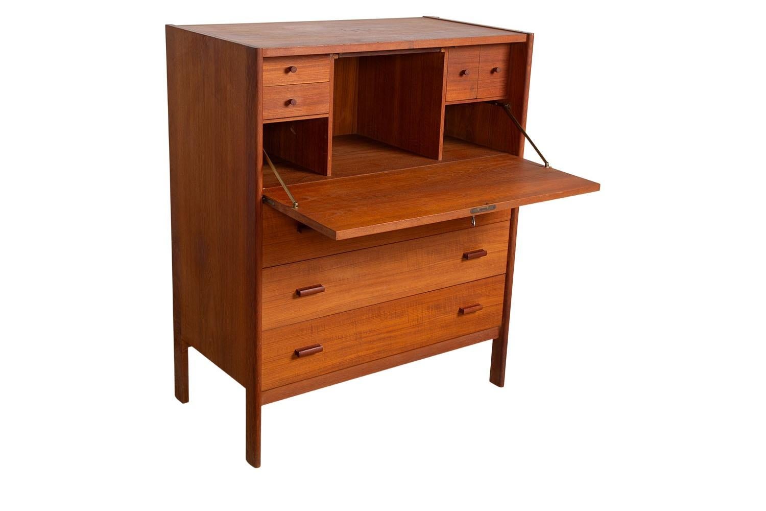 Danish Mid-Century Modern Teak Secretary Desk Vanity with Mirror