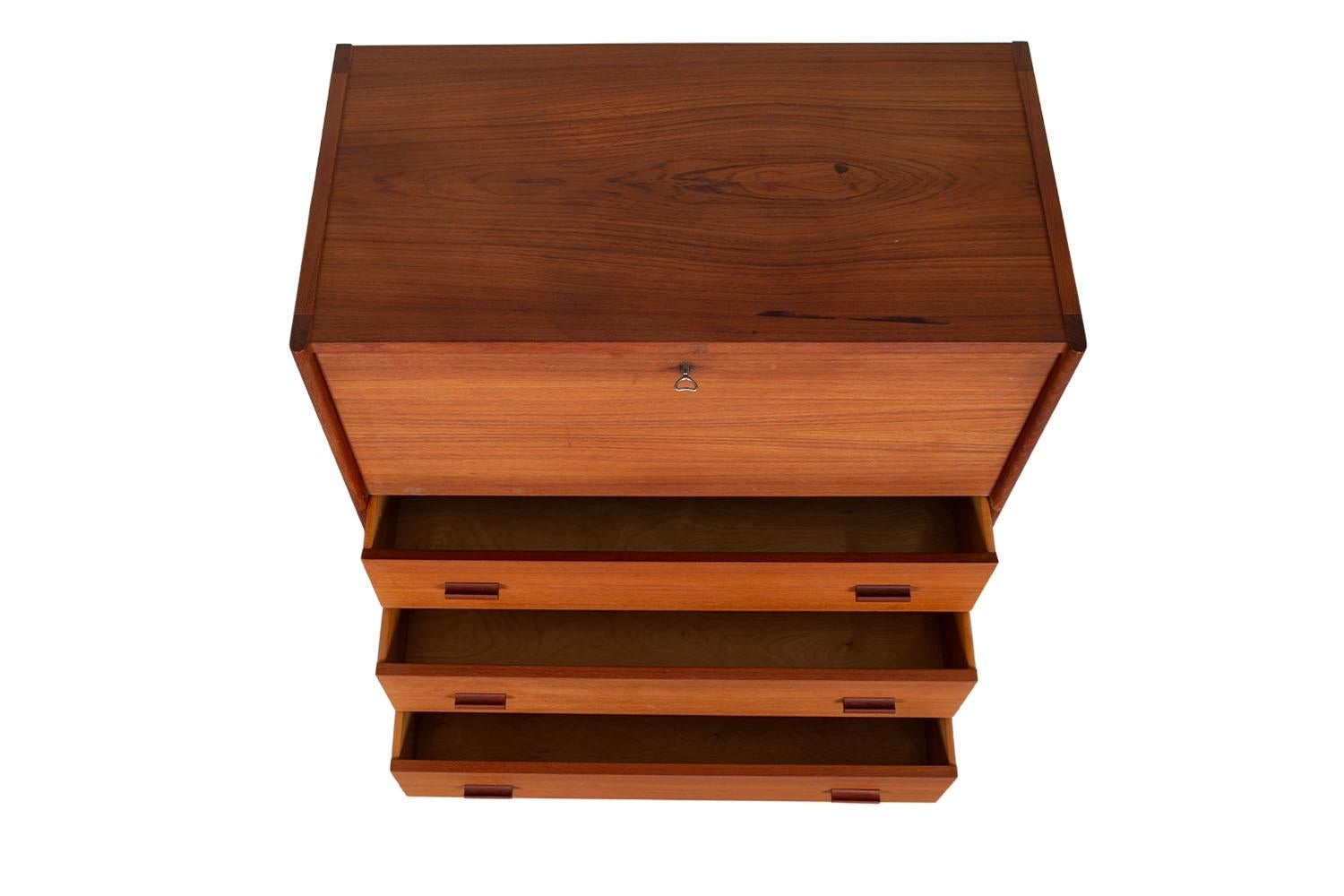Mid-Century Modern Teak Secretary Desk Vanity with Mirror In Fair Condition In Baltimore, MD