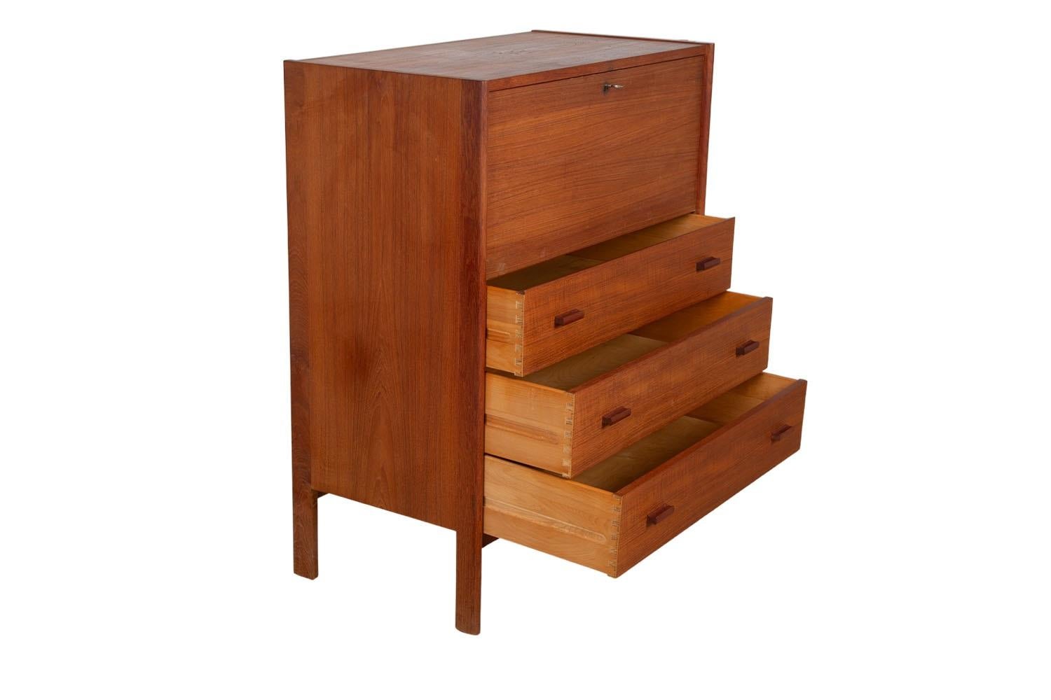 Mid-Century Modern Teak Secretary Desk Vanity with Mirror 1