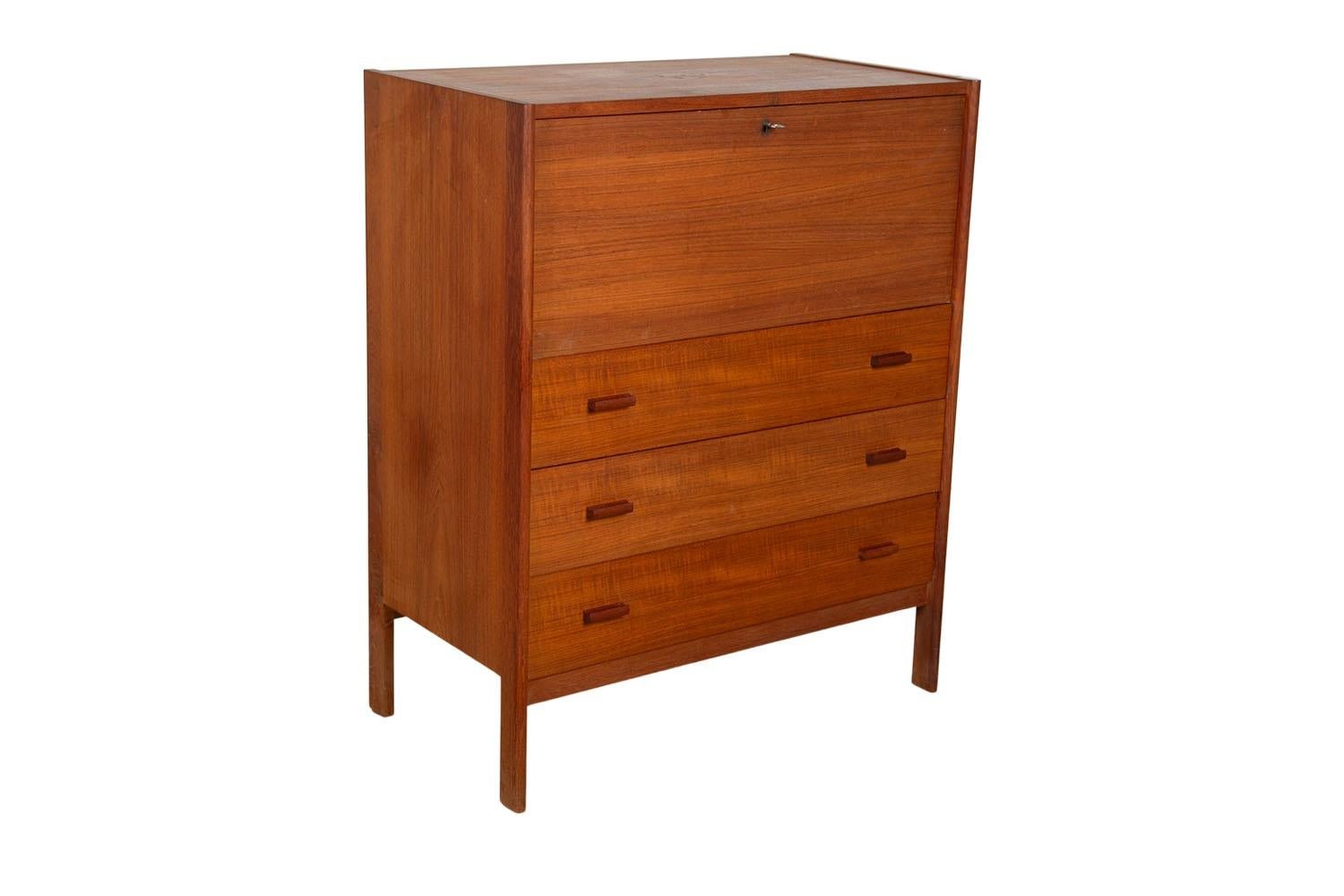 Mid-Century Modern Teak Secretary Desk Vanity with Mirror 2