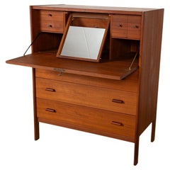 Mid-Century Modern Teak Secretary Desk Vanity with Mirror
