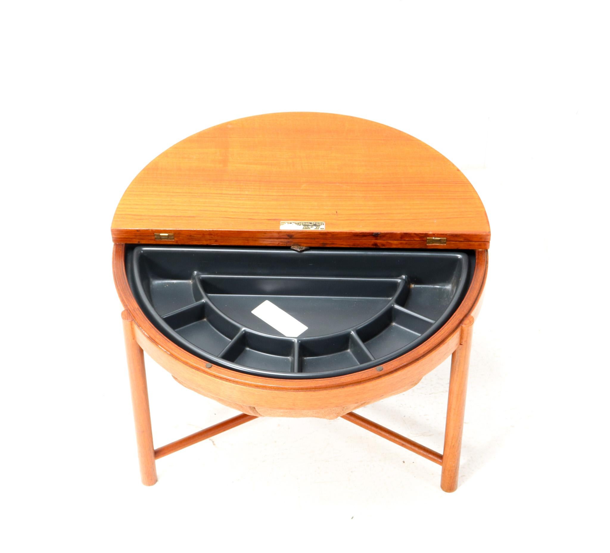 Leather  Mid-Century Modern Teak Sewing Table by Rastad & Relling for Rasmus Solberg For Sale