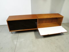 Mid-Century Modern Teak Sideboard, Black Sliding Doors, 1960s