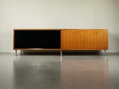 Mid-Century Modern Teak Sideboard, Black Sliding Doors, 1960s