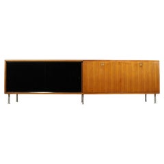 Mid-Century Modern Teak Sideboard, Black Sliding Doors, 1960s