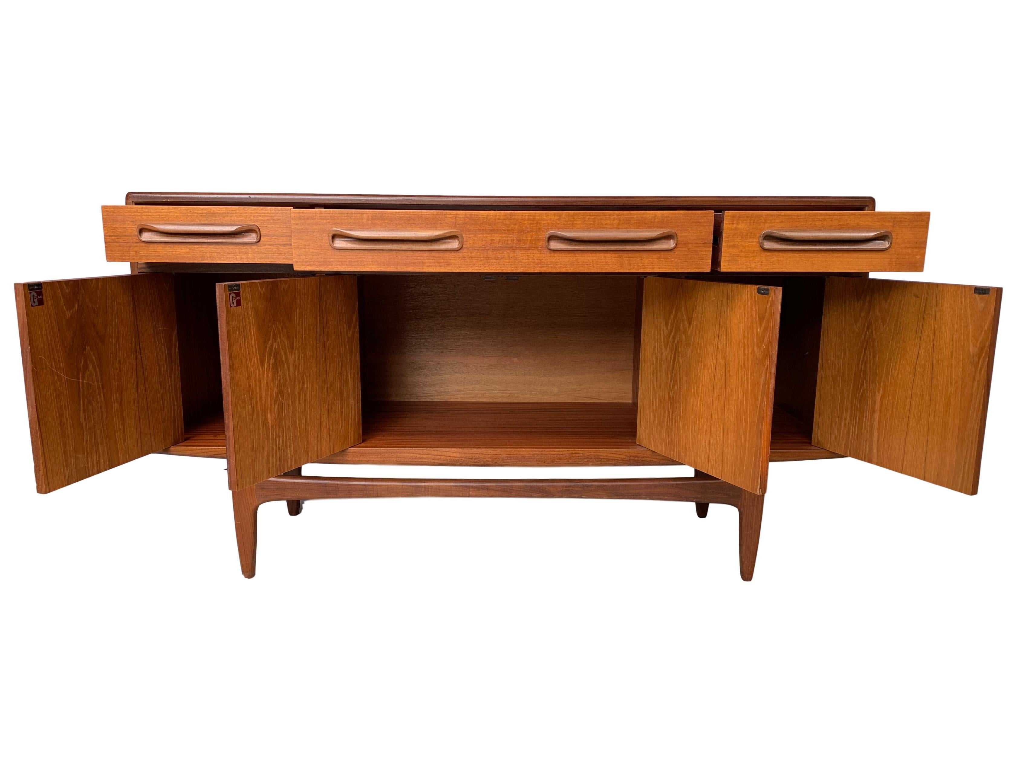 Mid-Century Modern teak sideboard credenza by G-Plan, English, circa 1960, on highly desirable 